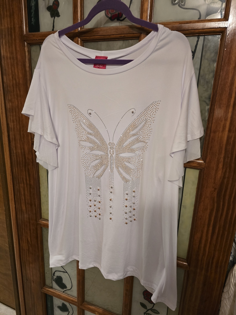 Rhinestone Butterfly Accent White Women's Blouse
